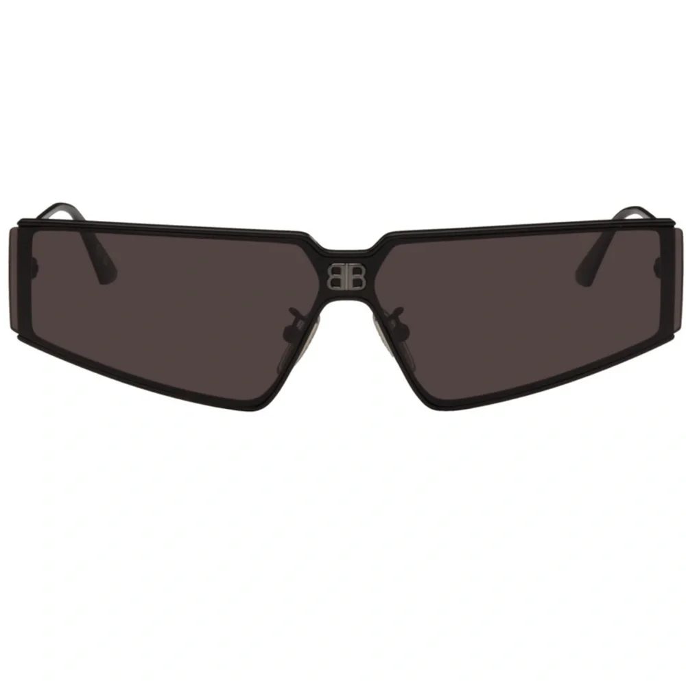 Black Slim Shield Sunglasses with Logo Accent
